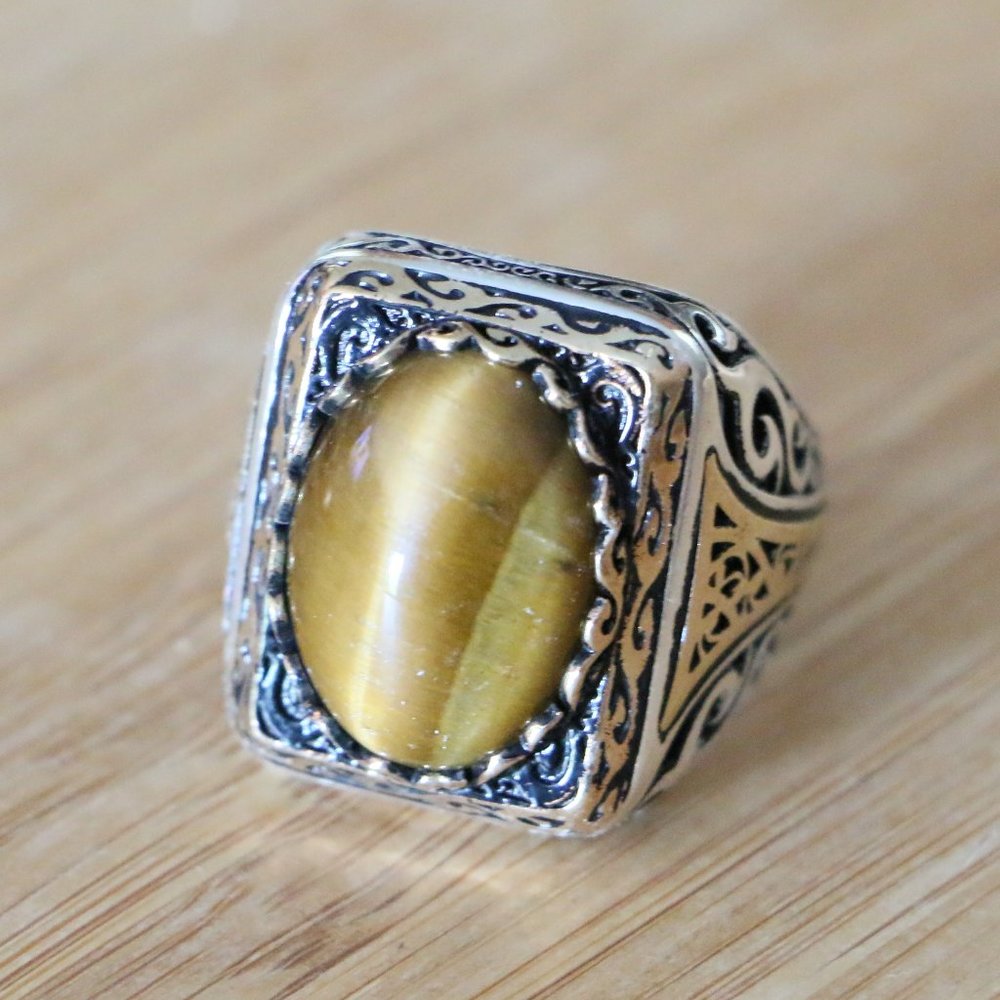 925 Sterling Silver Men's Ring with Tiger Eye -Super Elegant - Picture 9 of 13